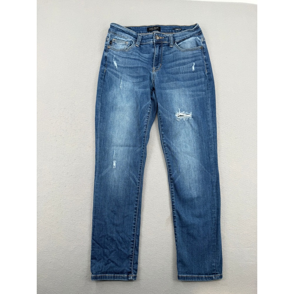 Judy Blue Boyfriend‎ Fit Distressed Blue Denim Jeans Womens 7/28 (29x27) Stretch